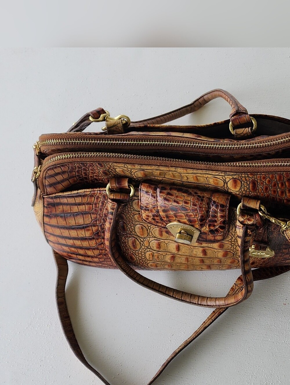 Brahmin Tan and Brown Crocodile-Embossed Satchel - Picture 5 of 15